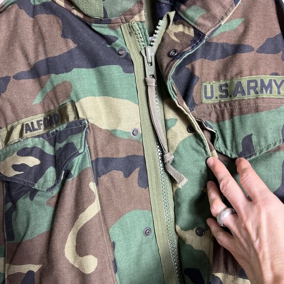 US Army M65 Coat 1986 Cold Weather Woodland BDU Military Surplus Vtg Mens M-Reg - Picture 4 of 10